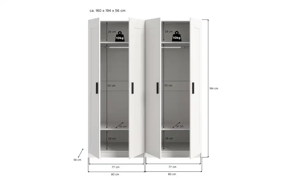 Kleiderschrank Vellow, Bemaßung