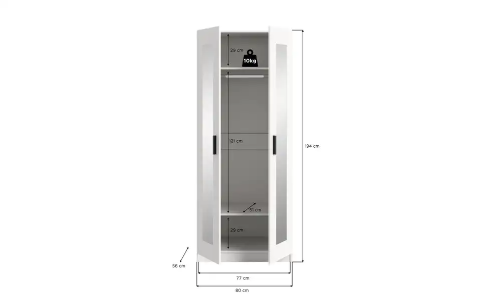 Kleiderschrank Vellow, Bemaßung