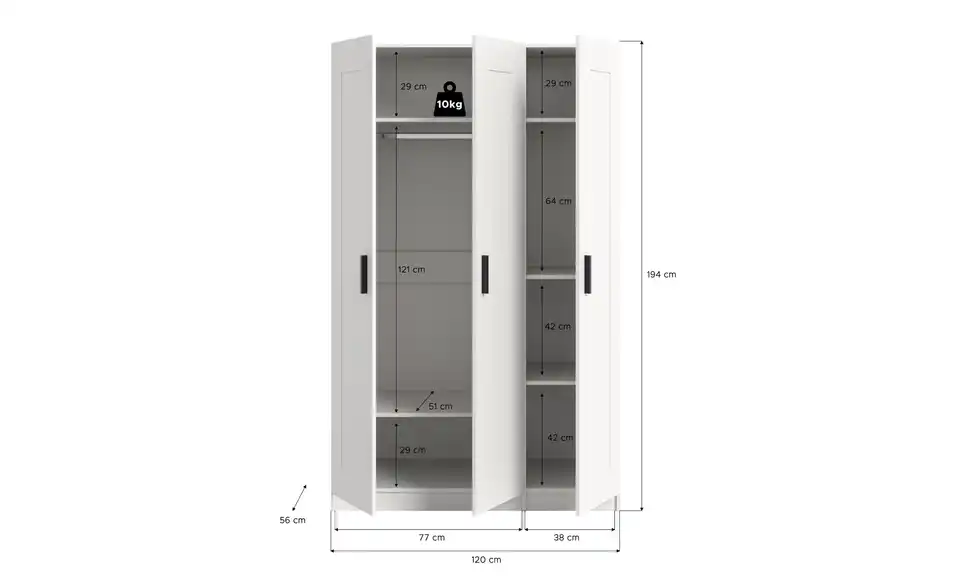 Kleiderschrank Vellow, Bemaßung