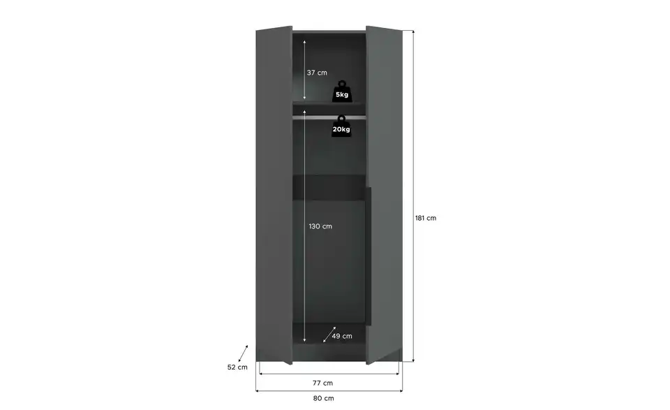 Kleiderschrank Kelty, Bemaßung