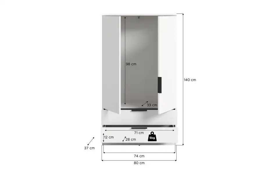 Wäscheschrank Kelty, Bemaßung
