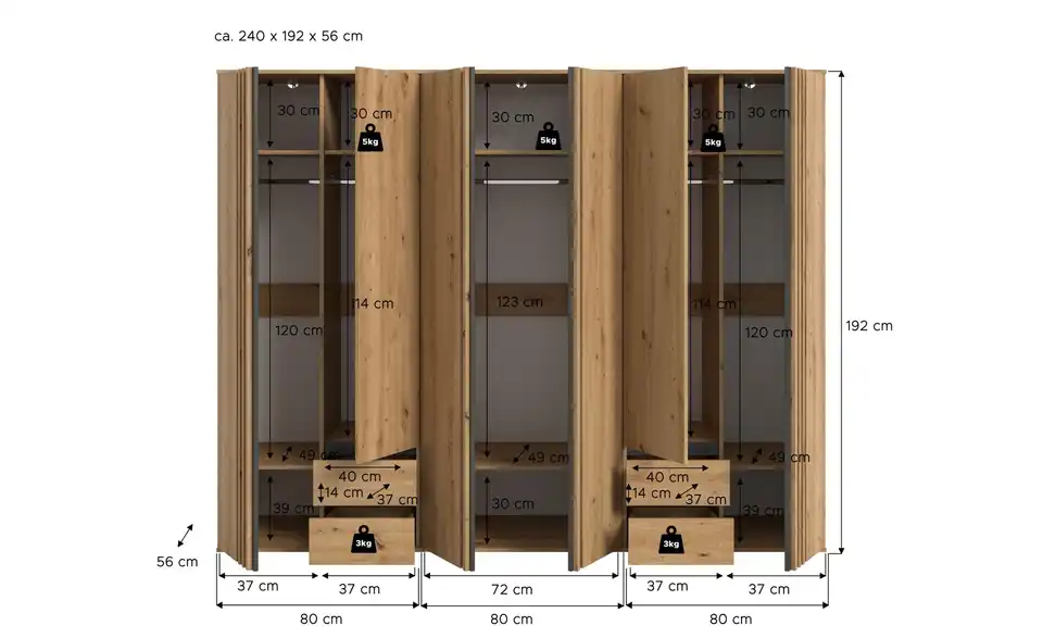 Kleiderschrank Thomby, Bemaßung