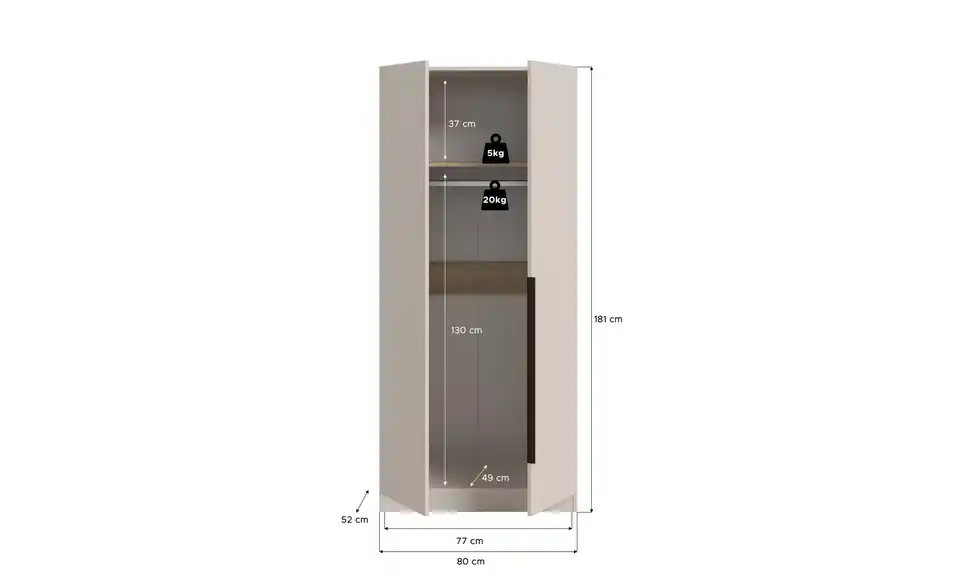 Kleiderschrank Kelty, Bemaßung
