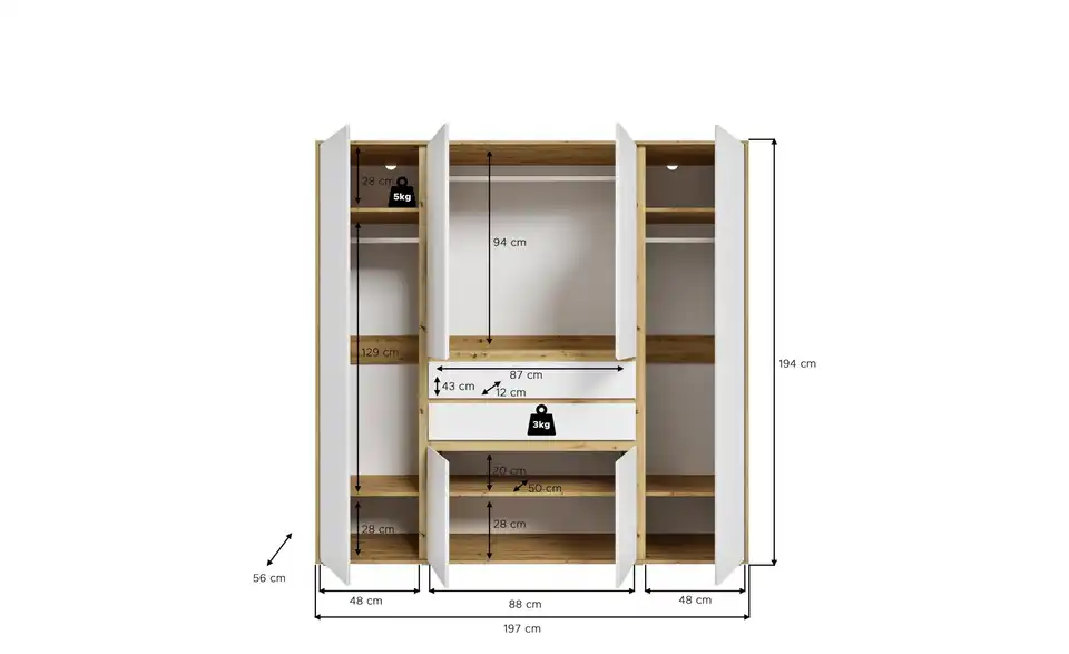 Kleiderschrank Felden, Bemaßung