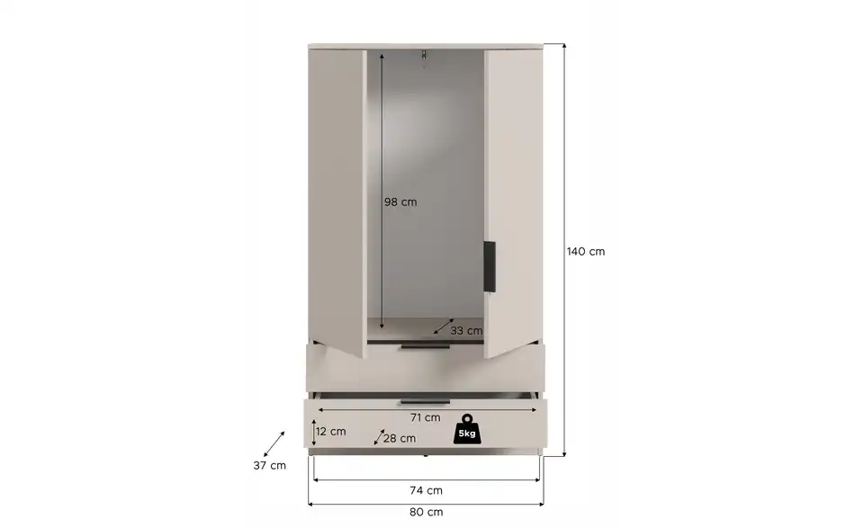 Wäscheschrank Kelty, Bemaßung