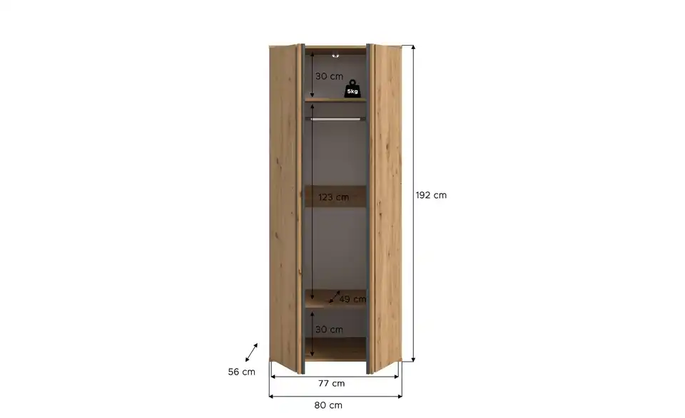 Kleiderschrank Thomby, Bemaßung