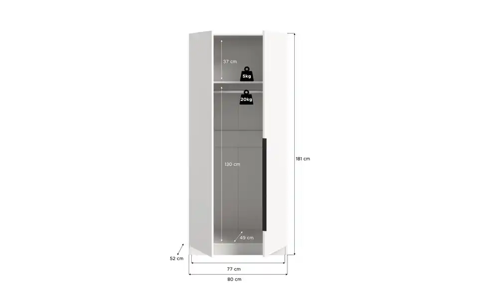 Kleiderschrank Kelty, Bemaßung