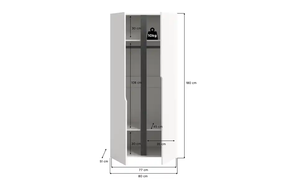 Kleiderschrank Arden, Bemaßung