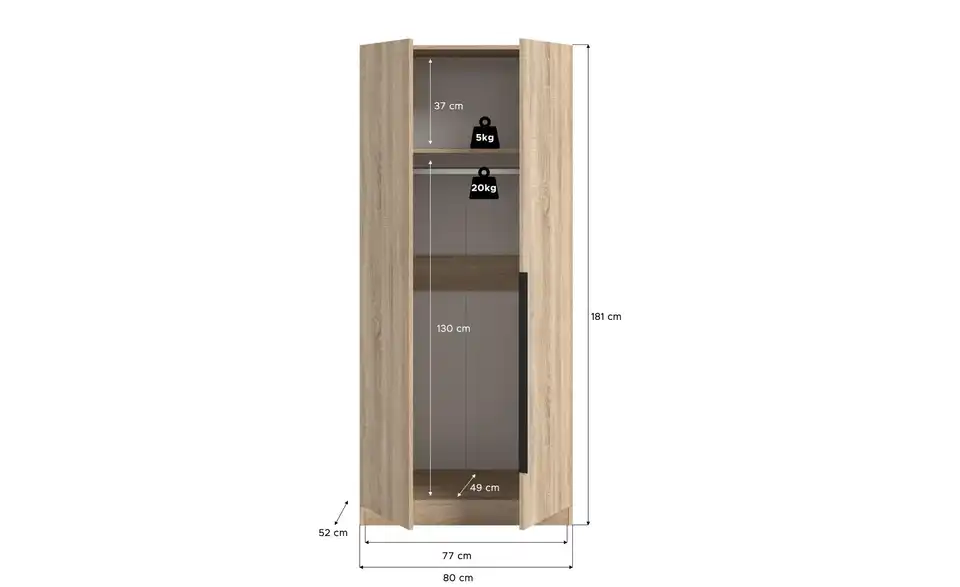 Kleiderschrank Kelty, Bemaßung