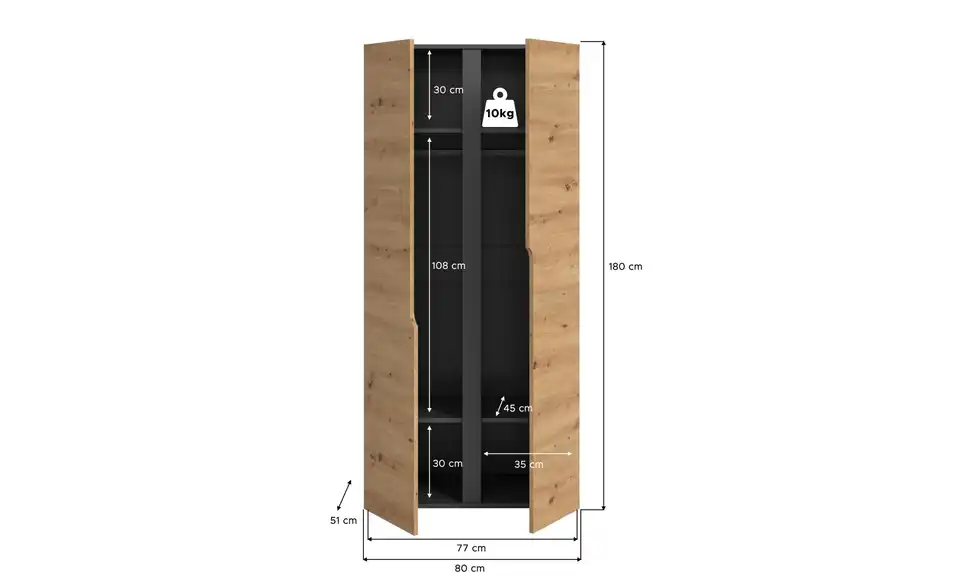 Kleiderschrank Arden, Bemaßung
