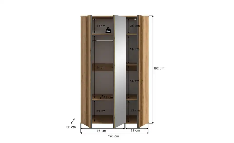 Kleiderschrank Thomby, Bemaßung