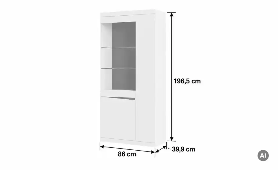 Vitrine Turino Neo, Bemaßung