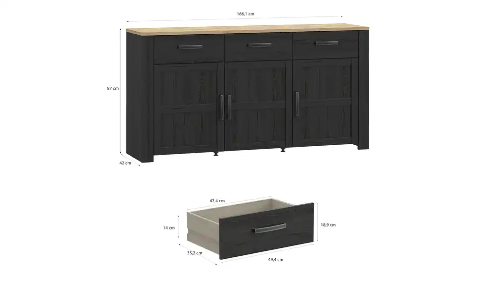 Sideboard Toneo, Bemaßung