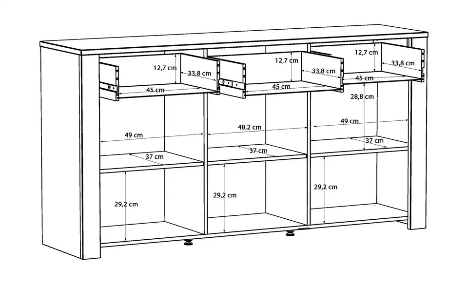 Sideboard Toneo, Bemaßung