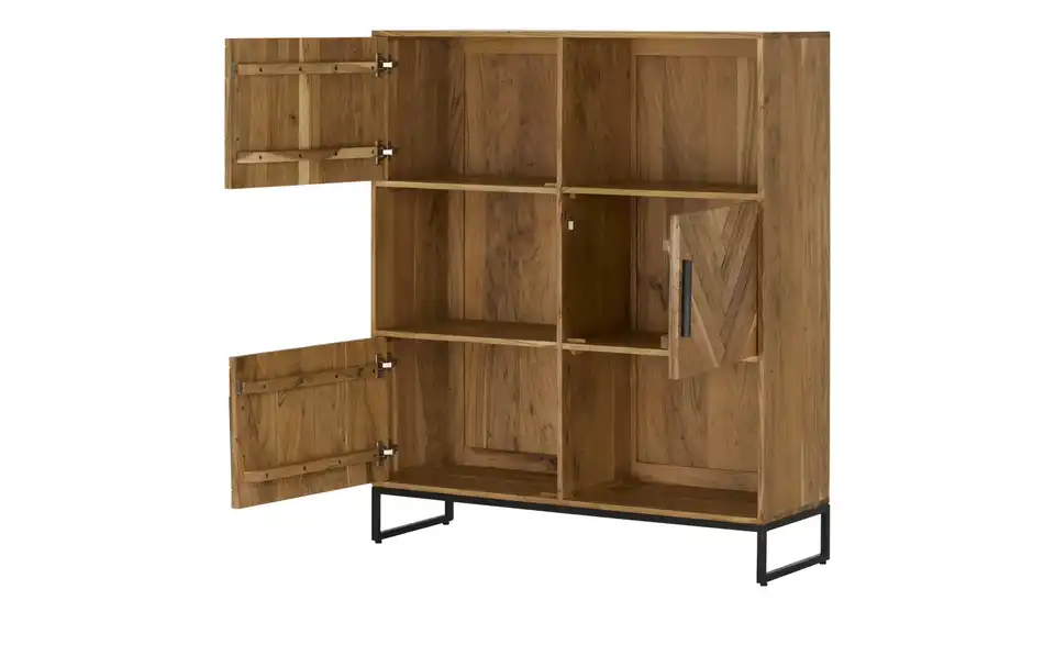 Highboard Calatria aus Massivholz, geöffnet