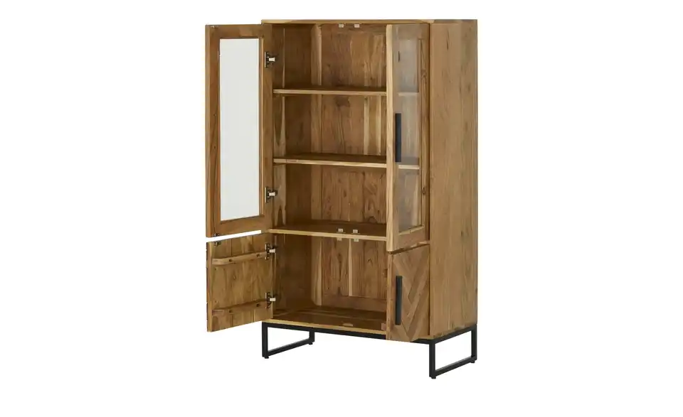 Vitrine Calatria aus Massivholz, geöffnet