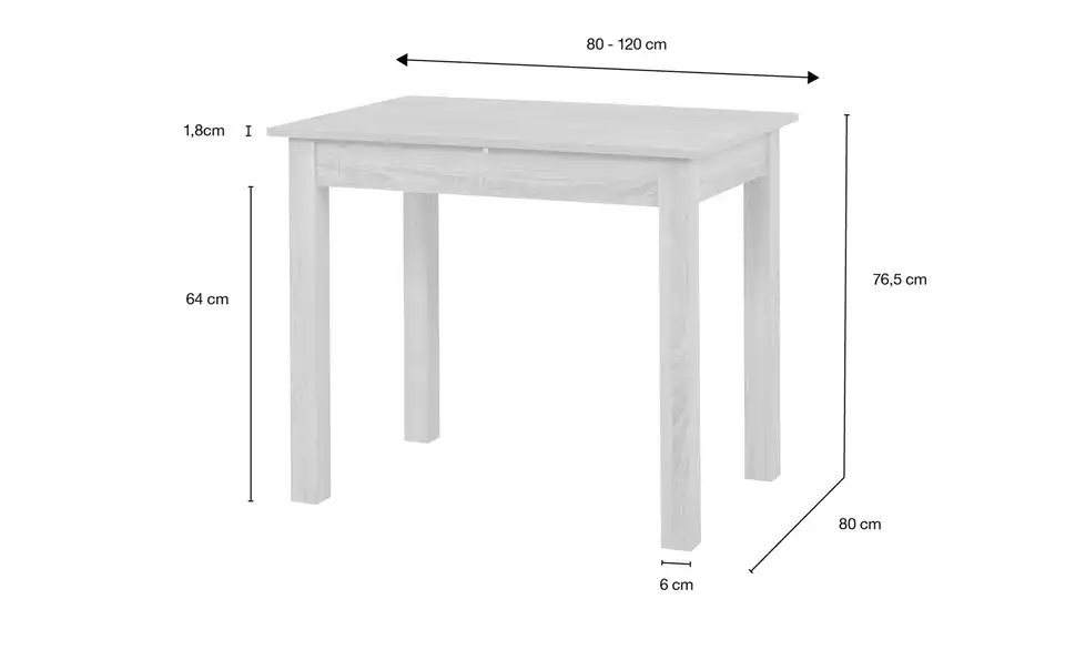 smart Ausziehbarer Esstisch Ben in verschiedenen Größen, Bemaßung