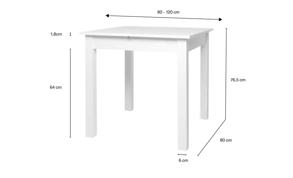smart Ausziehbarer Esstisch Ben in verschiedenen Größen, Bemaßung