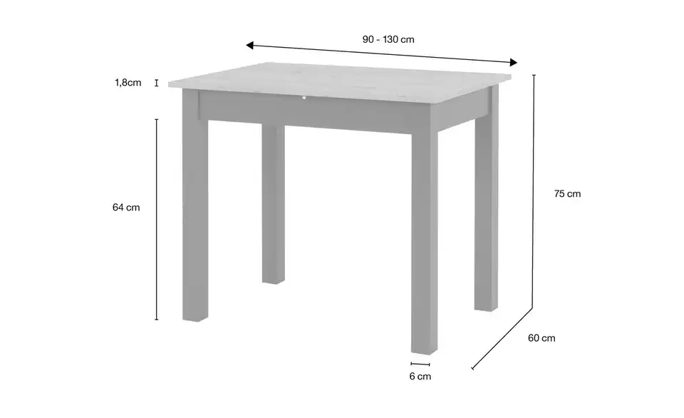 smart Ausziehbarer Esstisch Ben in verschiedenen Größen, Bemaßung