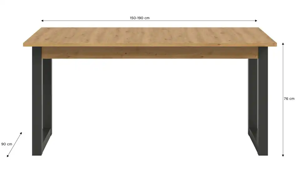 Esstisch 150 x 90 cm Tili ausziehbar, Bemaßung
