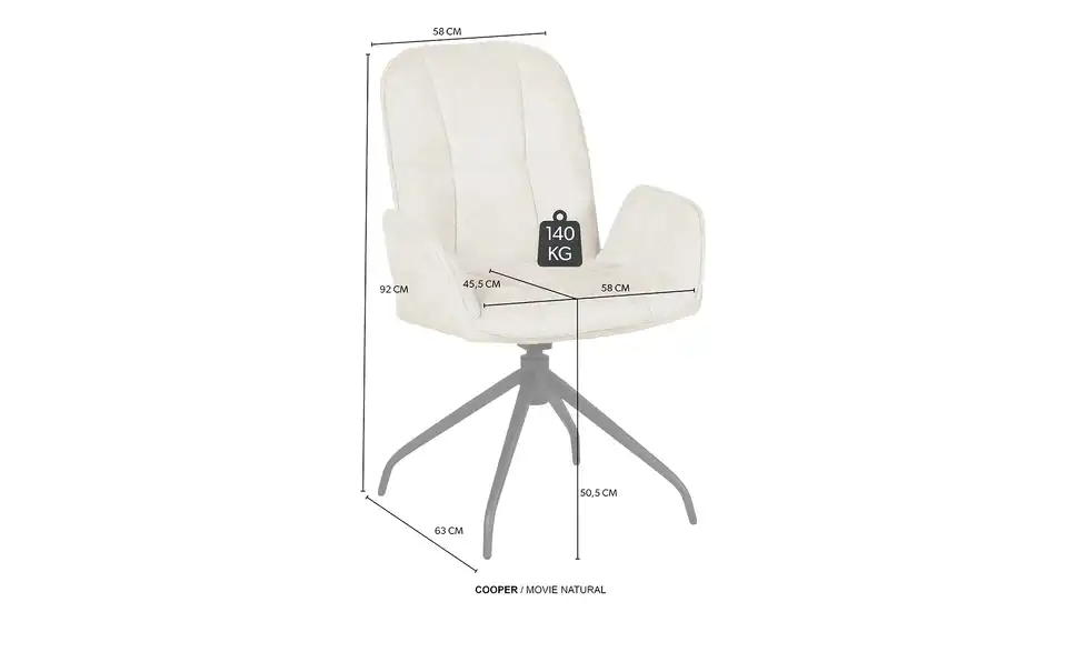 uno Armlehnstuhl Cooper drehbar, Bemaßung