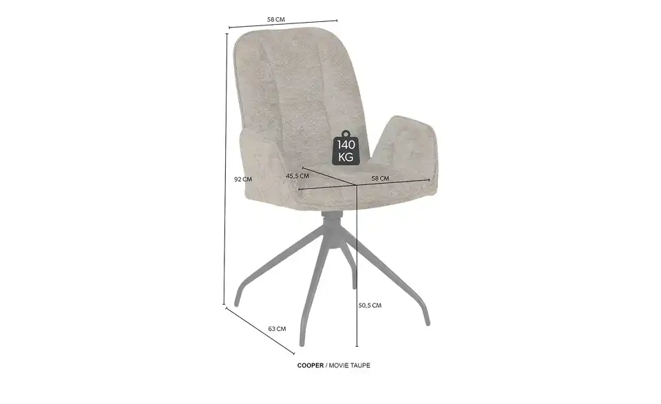 uno Armlehnstuhl Cooper drehbar, Bemaßung