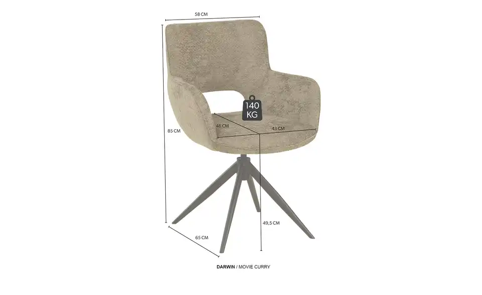 uno Armlehnstuhl Darwin, Bemaßung