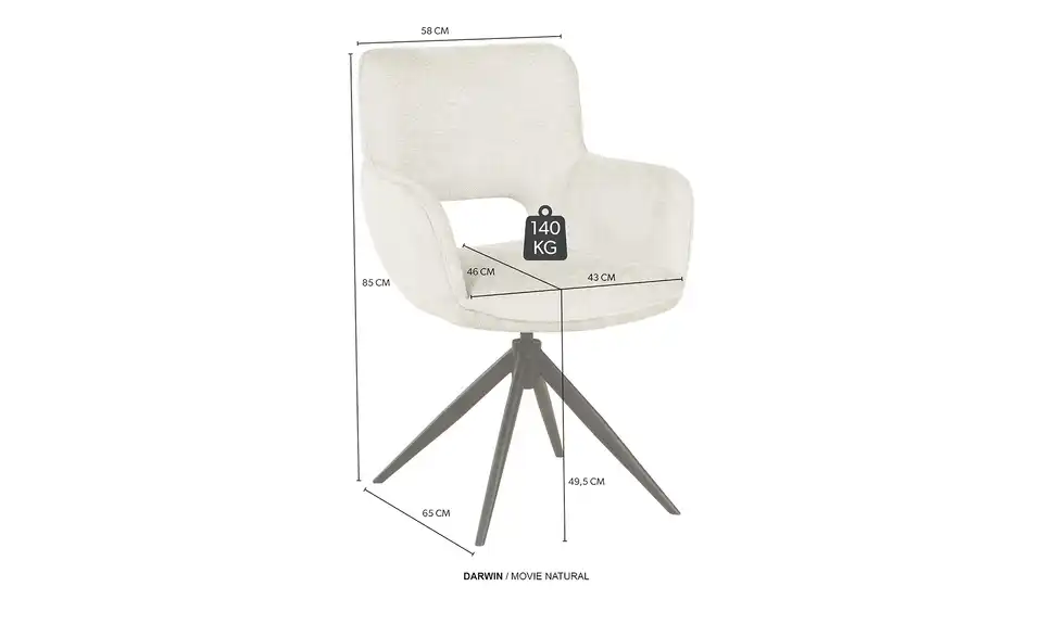 uno Armlehnstuhl Darwin, Bemaßung