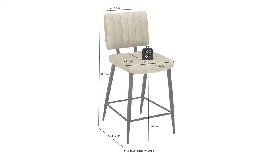 uno Barstuhl Vicenza, Bemaßung