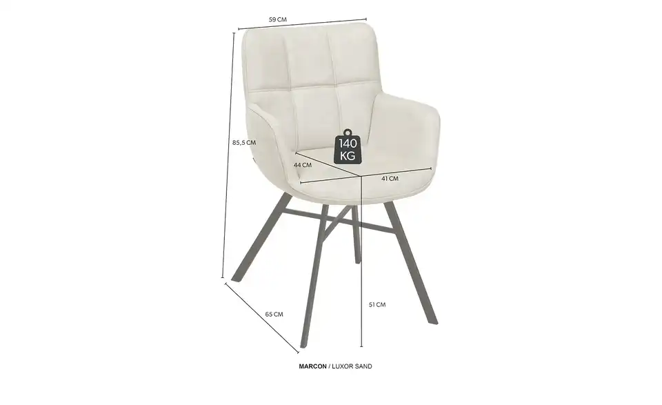 uno Armlehnstuhl Marcon, Bemaßung