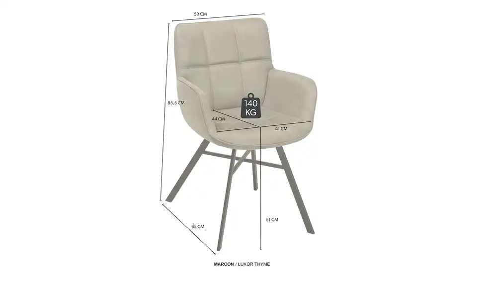 uno Armlehnstuhl Marcon, Bemaßung