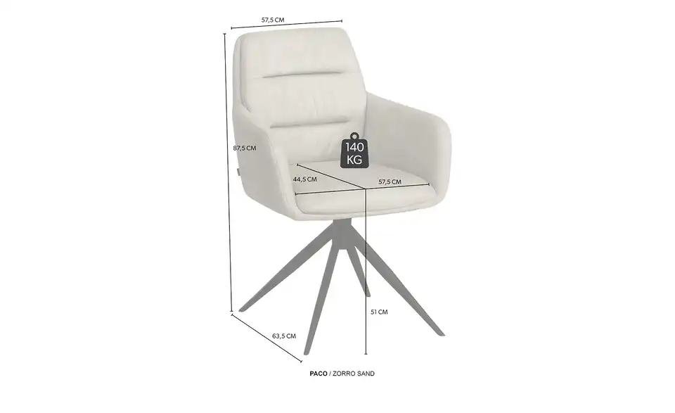 uno Esszimmerstuhl Paco, Bemaßung