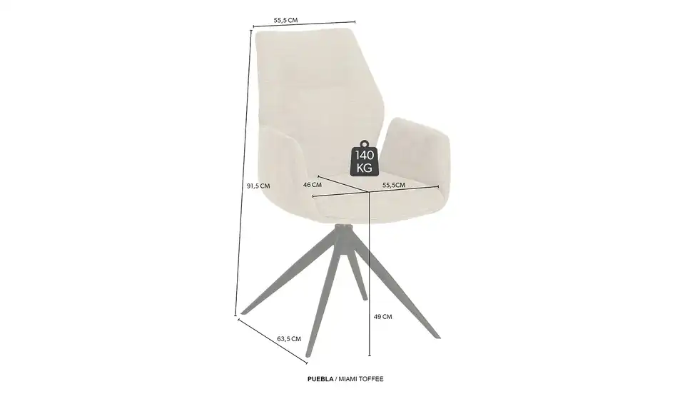 uno Armlehnstuhl Puebla, Bemaßung