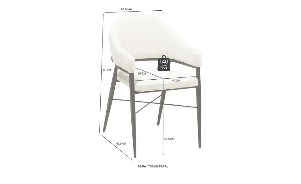 uno Armlehnstuhl Roma, Bemaßung