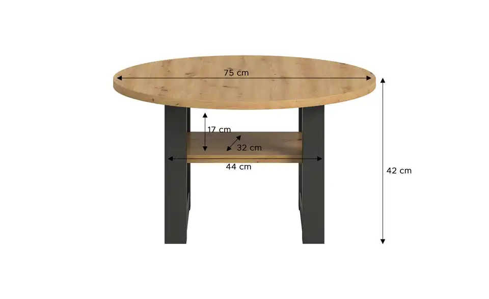 Couchtisch Tili Eiche Nachbildung, Bemaßung