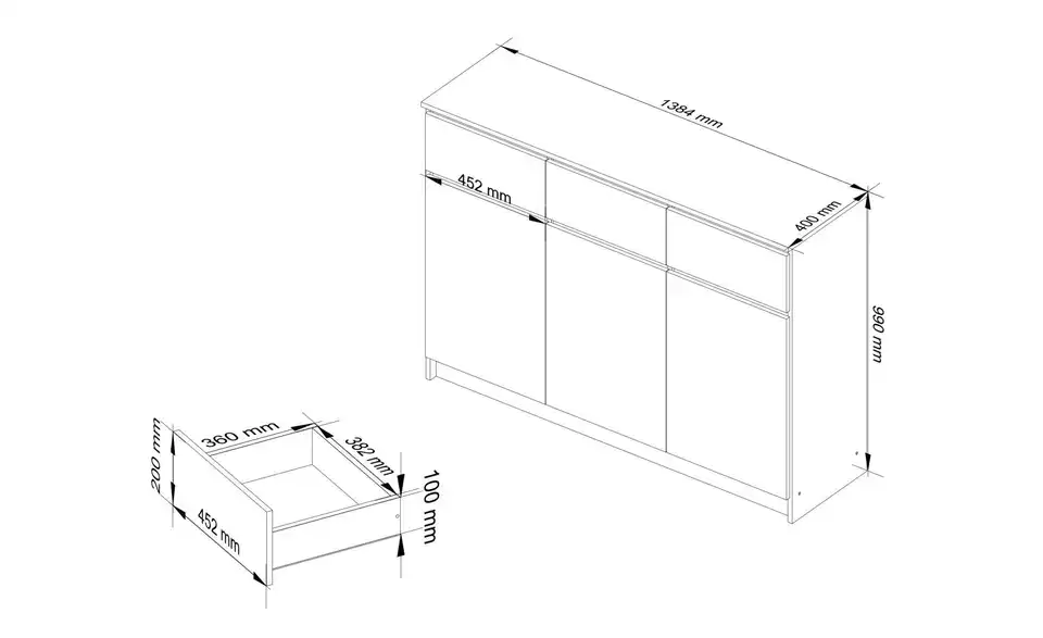 Highboard Klaus, Bemaßung