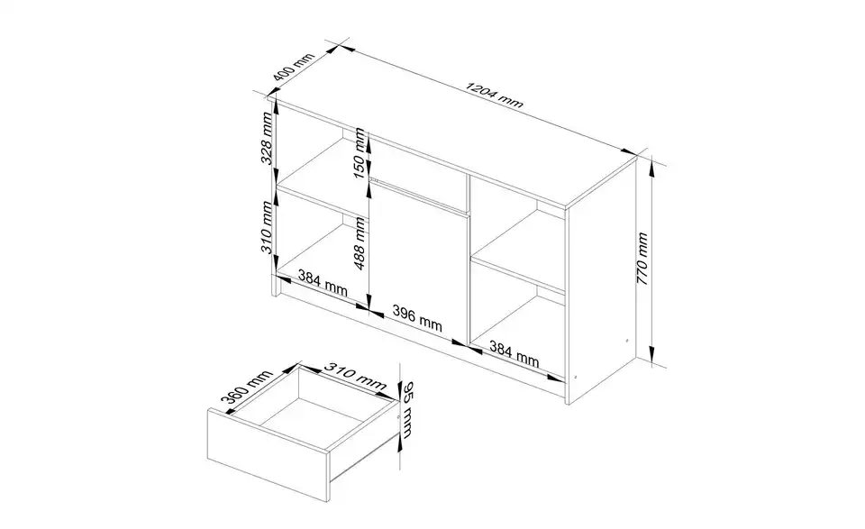 Kommode Berta, Bemaßung