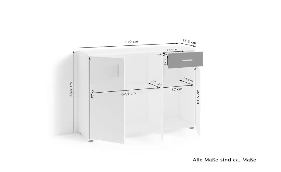 by Living Sideboard Jakob, Bemaßung