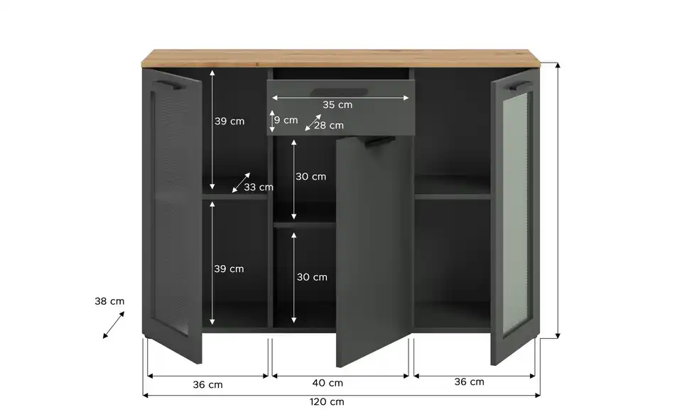 Sideboard Niklas, Bemaßung