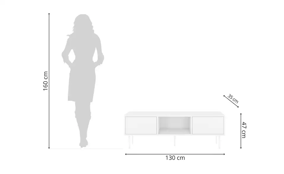 Lowboard Mirka, Bemaßung