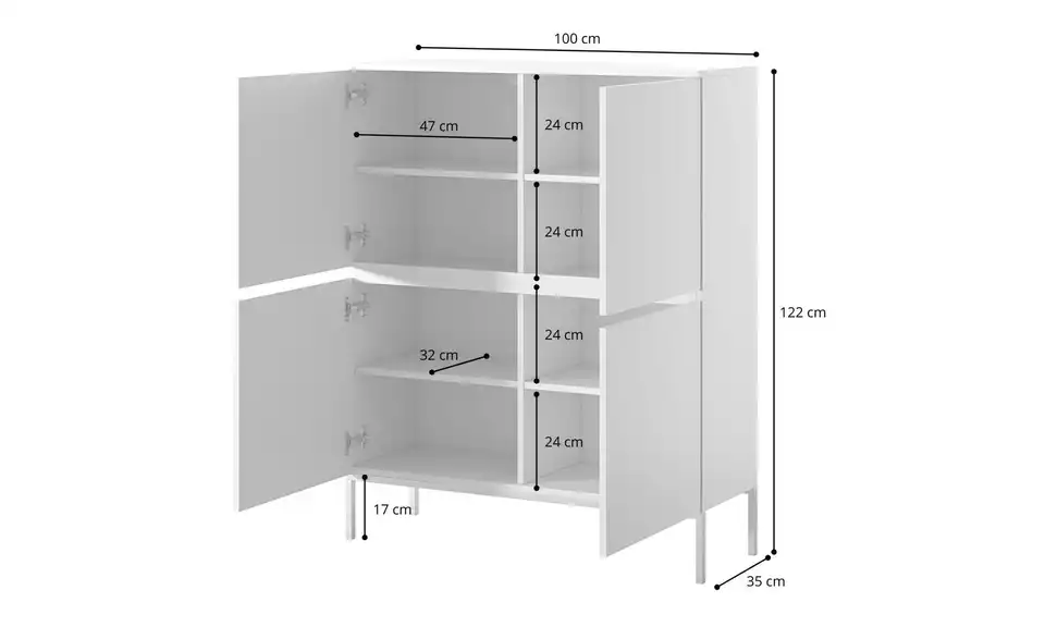 Selsey Highboard Bemmi, Bemaßung