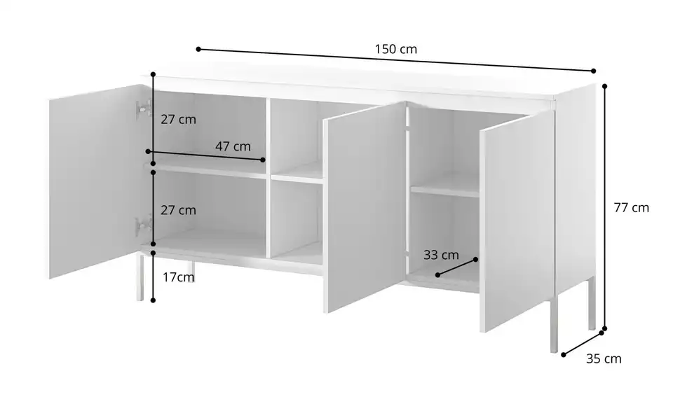 Selsey Sideboard Bemmi, Bemaßung