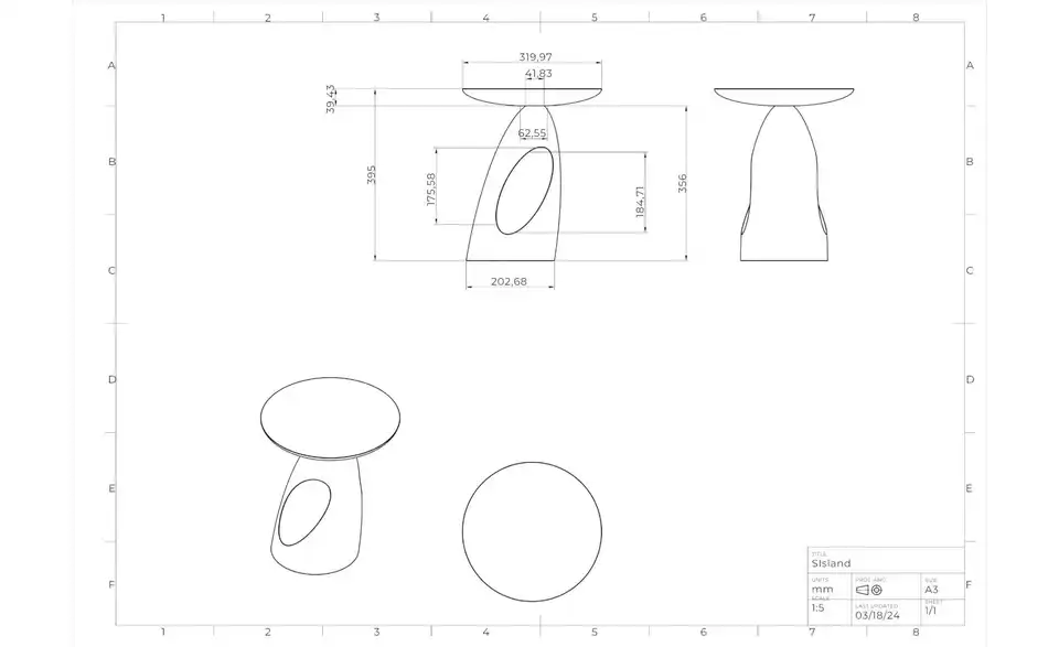 Beistelltisch, Bemaßung