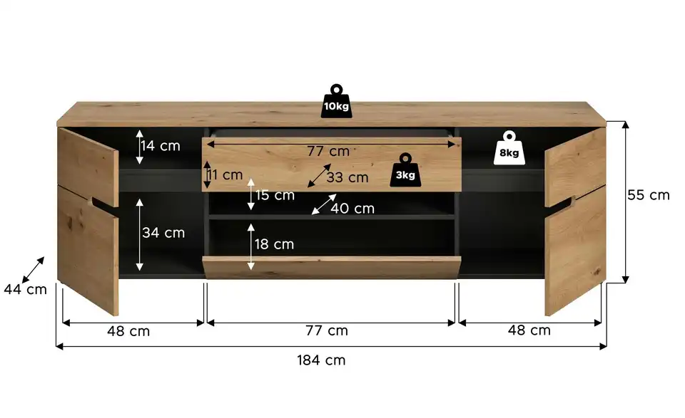 Lowboard, Bemaßung