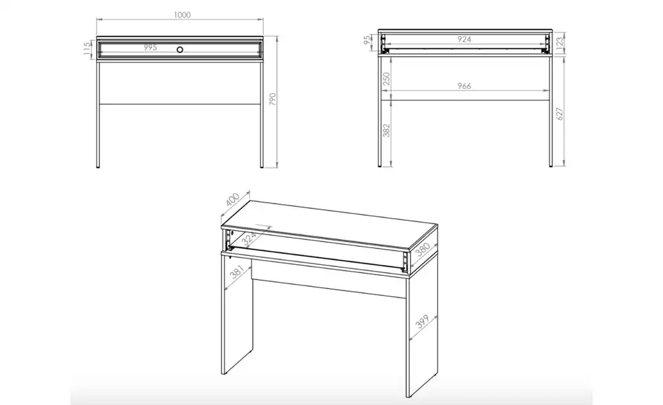 Selsey Schminktisch, Bemaßung