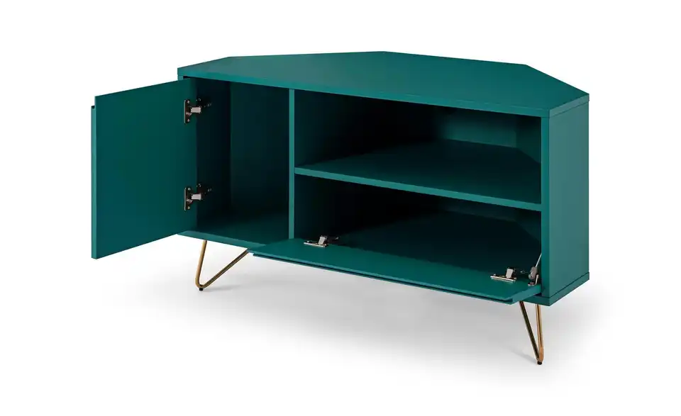 Eck-TV-Lowboard, geöffnet