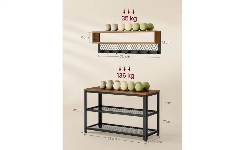 Schuhregal, Bemaßung