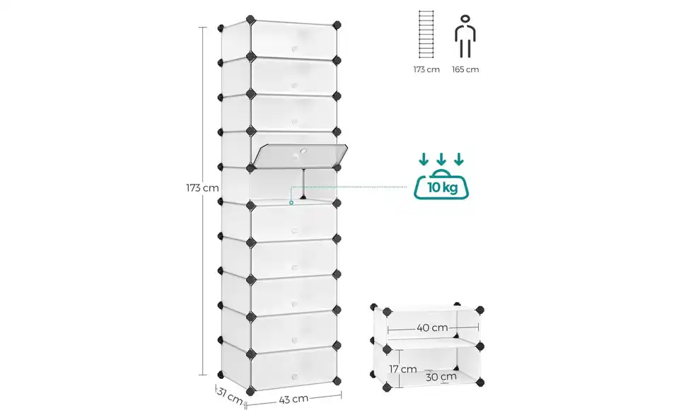 Schuhregal, Bemaßung