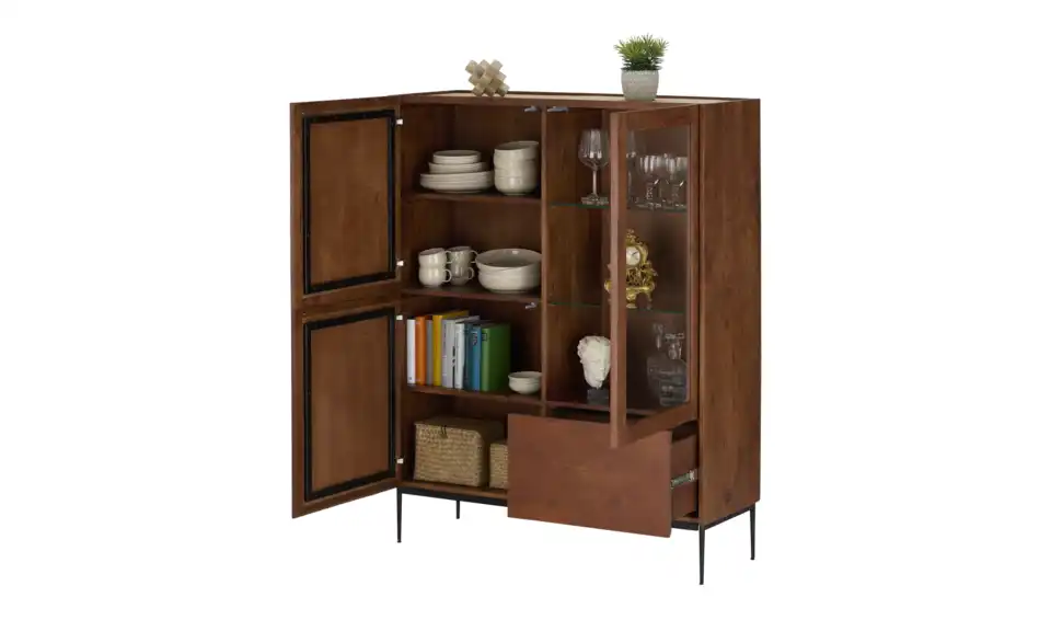 Highboard-Vitrine Banelli, geöffnet