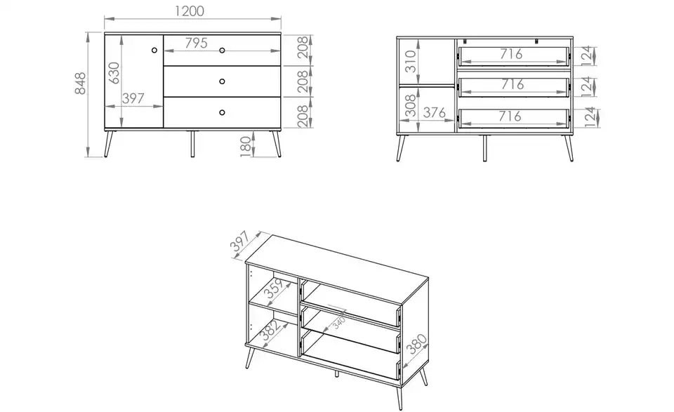 Selsey Sideboard, Bemaßung